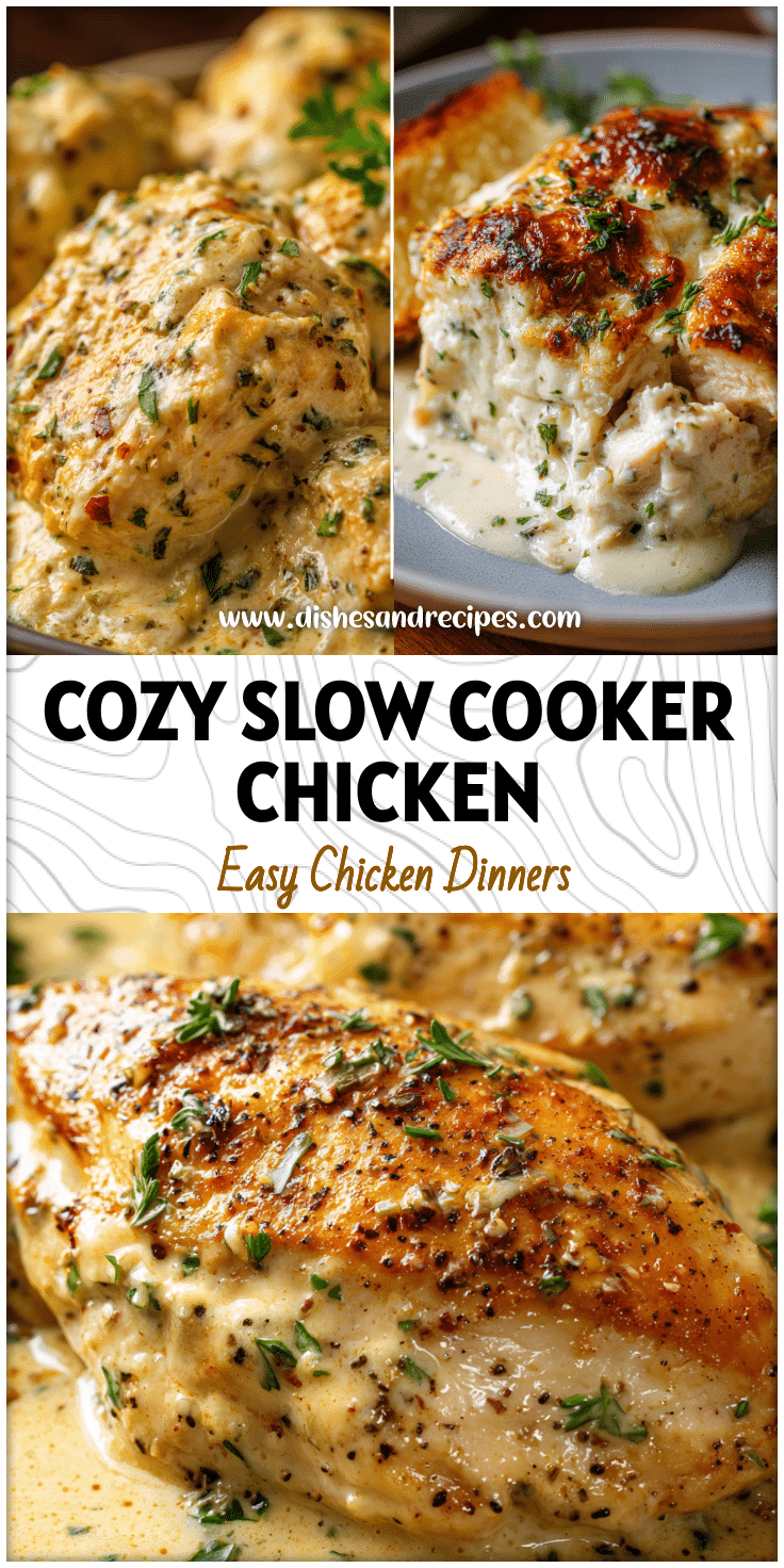 Slow cooked creamy chicken and cheese casserole made with boneless chicken breasts and herbs.